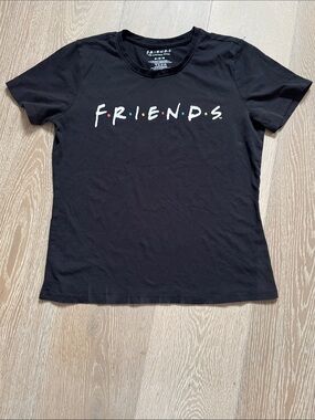 FRIENDS Black Tee with Multicolor Dot Accents